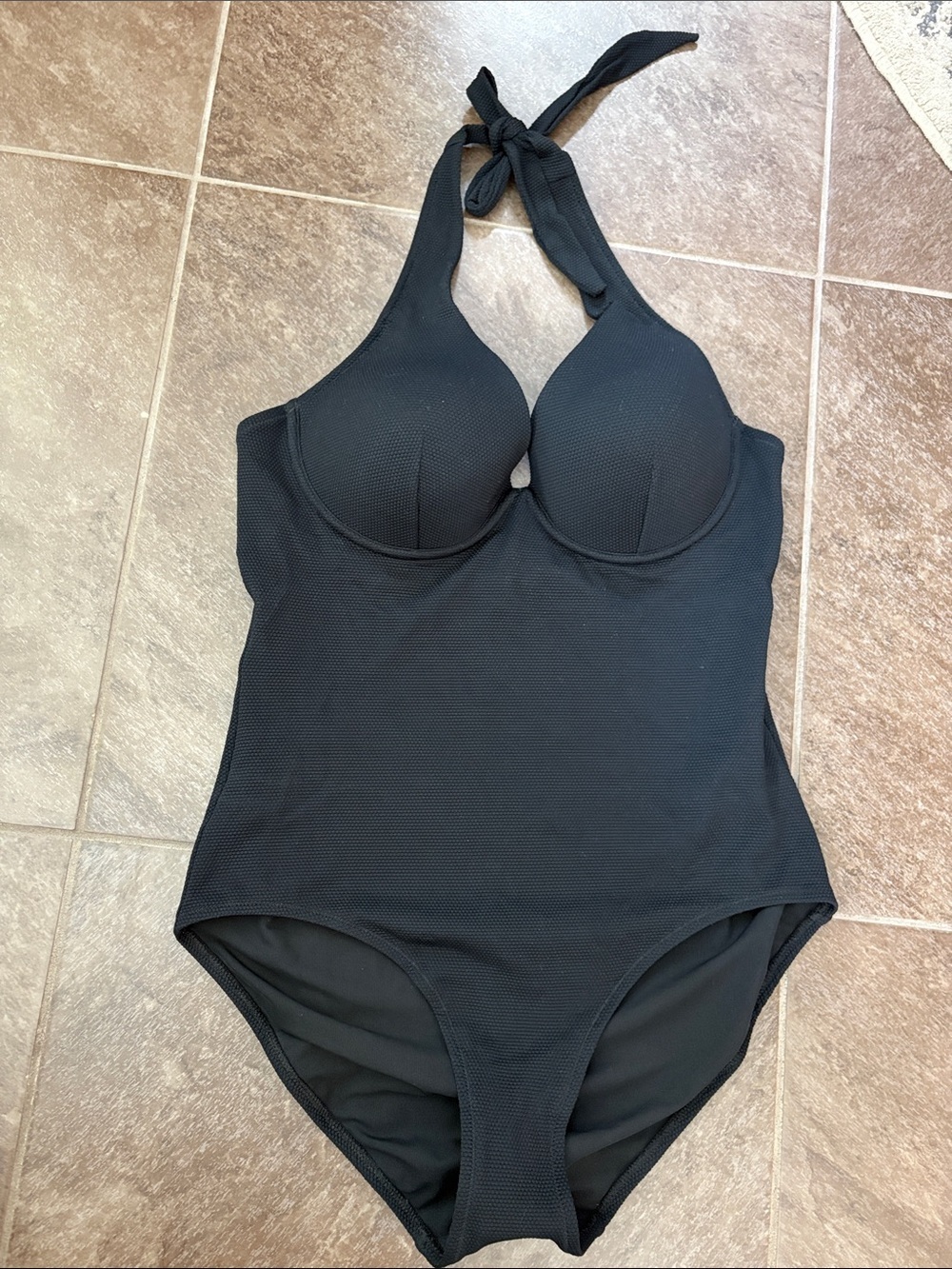 Boden NWT Classic Black Halter One-Piece Swimsuit - Size 36C